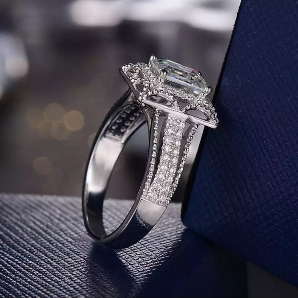New Women’s 925 Silver Square Diamond Engagement Ring - Picture 2 of 6